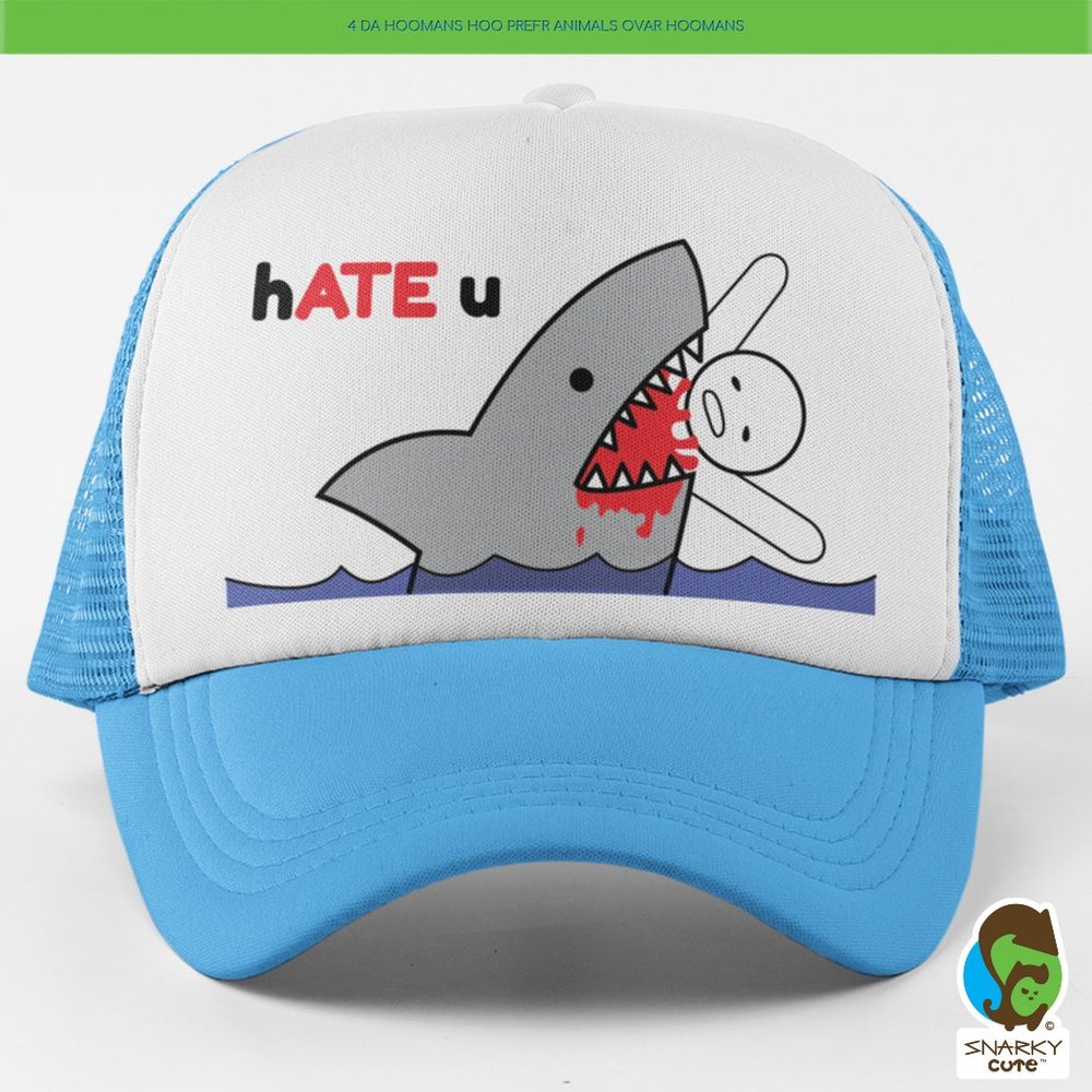 hATE u Shark Attack Foam Trucker Snapback Cap 2-COLOR LIGHT BLUE